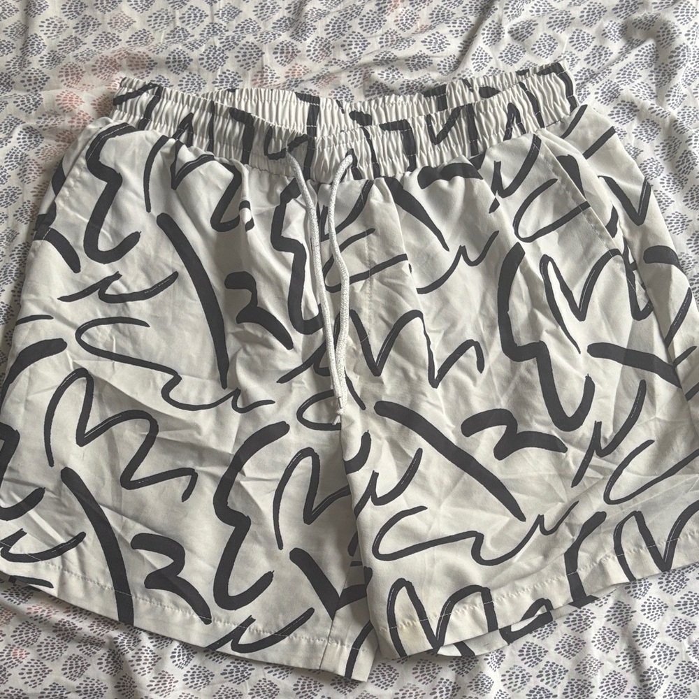 Abstract Print Gray Shorts and matching button up shirt
